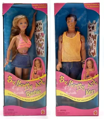 Buy Lot Of 2x 1998 NrfB Mattel Butterfly Art Barbie Doll: Barbie 20359 + Ken 22995 • 101.25£