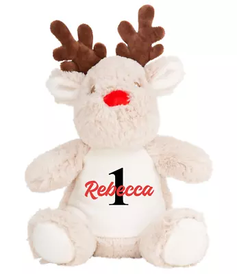Buy Personalised Kawaii Reindeer Plushie Add Name Cuddly Toy Christmas New Baby Gift • 15.99£