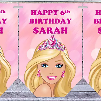 Buy * BARBIE BIRTHDAY PARTY BUNTING BANNERS FLAGS Personalised Any Name Age X8 • 4.99£