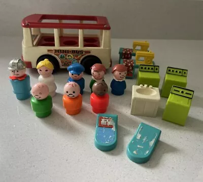 Buy Vintage Fisher Price Little People Figures Mini Bus & Furniture Lot • 19.99£