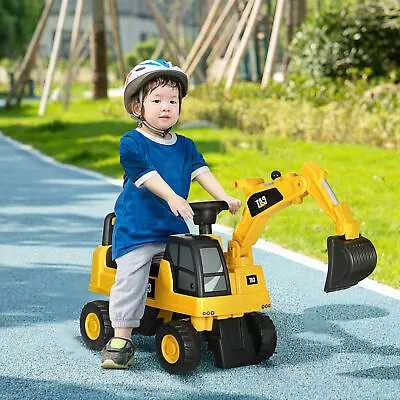 Buy CAT Licensed Kids Ride-On Digger W/ Manual Shovel, Horn, Hidden Storage - Yellow • 47.99£