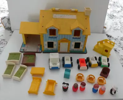 Buy Vintage 1969 Fisher Price PLAY FAMILY HOUSE With Figures, Dog, Cars, Furniture • 35.50£