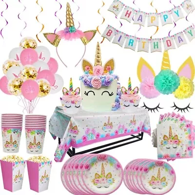 Buy Unicorn Birthday Party Supplies Girls Children Tableware Decorations Balloons • 4.95£
