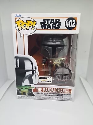 Buy Funko Pop Star Wars The Mandalorian With Grogu 402 Amazon Excl Pin Chrome Helmet • 7£