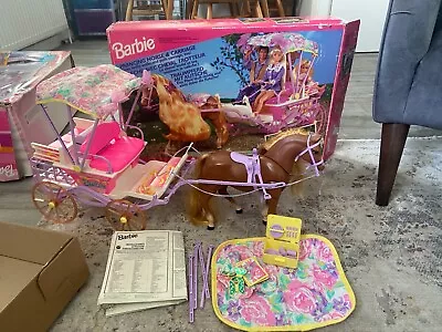 Buy Vintage 1994 Barbie Prancing Horse And Carriage With Picnic Accessories RARE • 99.99£