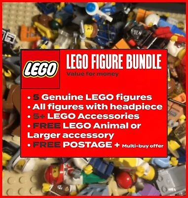 Buy LEGO FIGURE BUNDLE- Includes 5 FIGURES, 5+ Accessories & FREE Larger Accessory • 6.89£