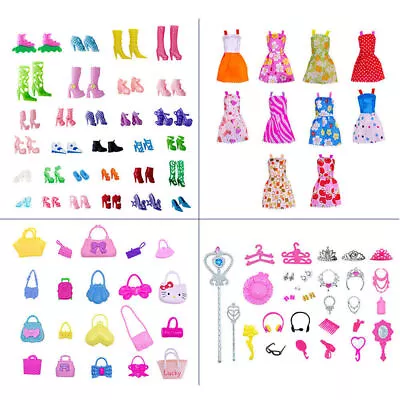 Buy Barbie Doll Dresses Shoes Bag Jewellery Clothes Accessories Set Kids Toys Gift • 13.62£