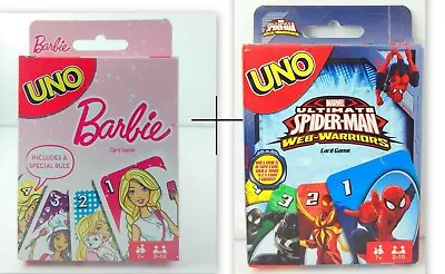 Buy Combo Of Barbie Marvel Spiderman UNO Card Games Brand New Sealed Original Mattel • 26.93£