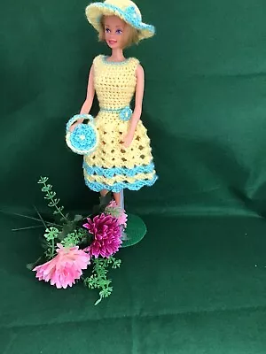 Buy Handmade Crochet Barbie Doll Outfit, Dress, Hat & Bag   (Doll Not Included) • 6.50£