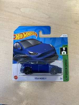 Buy Hot Wheels Tesla Model Y Blue 2022 Die-cast Green Speed 3/10 • 4.99£