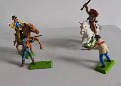 Buy 4 Britains Deetail Wild West Cowboys With 2 Horses  On Metal Green Bases • 12£