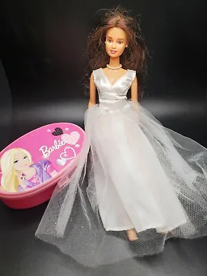 Buy Vintage 1990 Mattel Barbie In Sheer Wedding Dress W/ Pink Clip Carry Case • 9.33£
