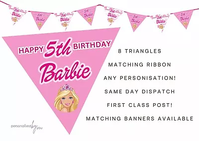 Buy Personalised BARBIE Theme Birthday KIDS Birthday Party Banner Decoration Bunting • 5.45£