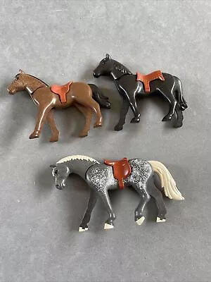 Buy Playmobil Spares Dapple Grey Brown And Black Saddled  Posable Horses VGC • 3.80£