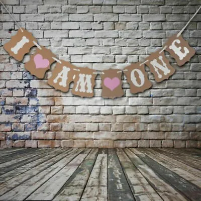 Buy Boy Girl I Am One Heart Bunting Birthday Banner Party Decoration Garland Balloon • 2.99£