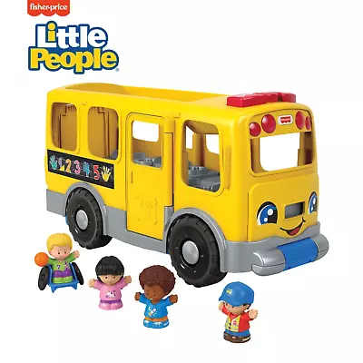 Buy Fisher-Price Bus Toy With Figures Little People Pull Along Light Sound Yellow UK • 59.99£