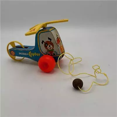 Buy Vintage Fisher Price Wooden Mini Copter Pull Along Toy • 15£