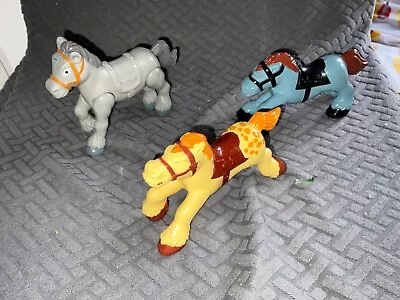 Buy Vintage Set Of 3 Fisher Price Horses Grey Blue Yellow • 14.99£