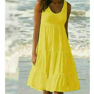 Buy Women's Summer Smock Dress Holiday Beach Ladies Casual Loose Frill Mini Sundress • 8.75£