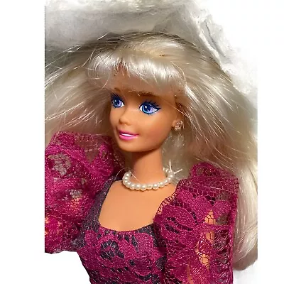 Buy Vintage Barbie 1966 Maroon Satin Lace Hat Blonde Formal Dress Ball Gowns Mattel • 127.08£
