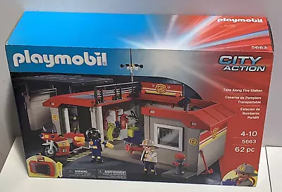 Buy Playmobil 5663 Take Along Fire Station Portable Carry Case 62PC New Sealed • 49.95£