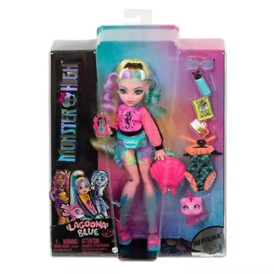Buy Mattel Monster High Lagoon Blue Doll With Colorful Striped Hair & Pet Piranha • 51.82£