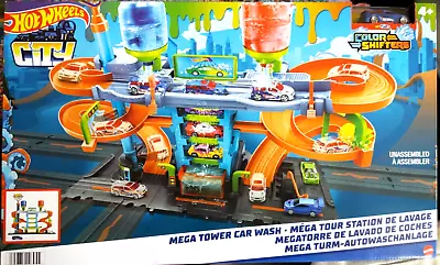 Buy Hot Wheels City Mega Tower Car Wash Playset Includes X1 Colour Shifters Car • 43.99£