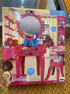 Buy Kids Barbie Make Up Mirror Dressing Table Vanity Role Play Set With Light  • 8£