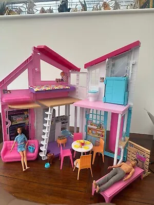 Buy Barbie Malibu House Foldable With Accessories And Barbie, Ken, Baby Dolls • 50£