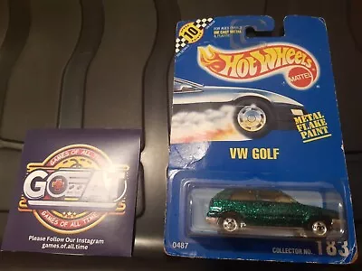 Buy 1990 Hot Wheels 0487, VW Golf Green, Glitter Metal Flake HTF. Blue Card 183 MOC. • 39£