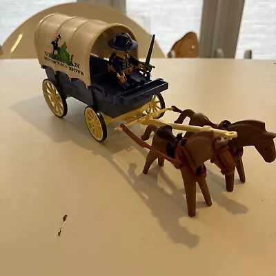Buy Playmobil Civil War Unionist Wagon, Horses, Soldier Cowboys Vintage 3785 • 8.50£