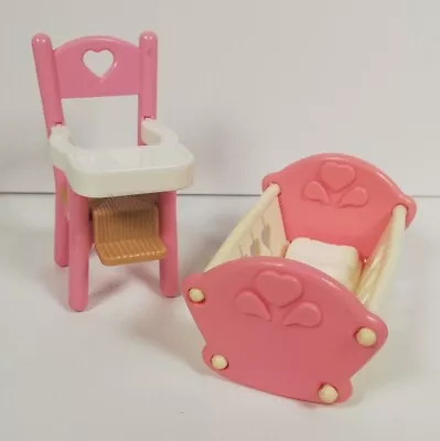 Buy My Loving Family Fisher Price Vintage Furniture Baby Cot & Highchair Pink Girl  • 14.99£