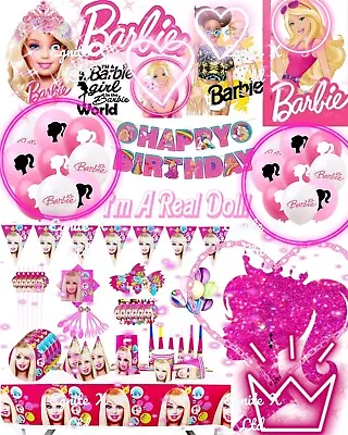 Buy BARBIE Doll Birthday Party Supplies Girls Tableware Pink Decorations Balloons • 4.49£