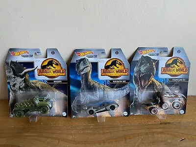 Buy Hot Wheels Jurassic World X3 Diecast Cars T-Rex, Blue, Triceratops  • 18£