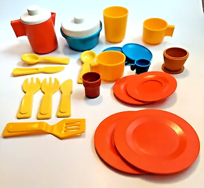 Buy FISHER PRICE Vintage 1970-80s Kitchen Set, Flatware, Plates, Cups, Pitcher, Pot • 11.64£