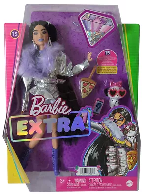 Buy Mattel HHN07 Barbie Extra Doll Silver Outfit With Dog Fashion Doll Black Haired • 25.46£