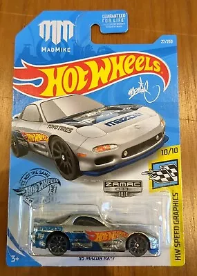 Buy Hot Wheels '95 Mazda RX-7 HW Speed Graphics 10/10 Mad Mike Silver Long Card • 20£