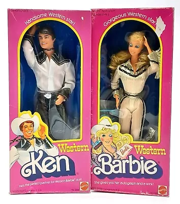 Buy Set Of 2x Vintage Mattel NrfB 1980 Western Barbie Doll: Barbie 1757 + Ken 3600 • 287.08£