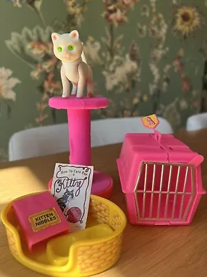 Buy Vintage Mattel 1982 Fluff Barbie Cat With Crate, Bowl, Bed, Scratch Post, Collar • 23.30£