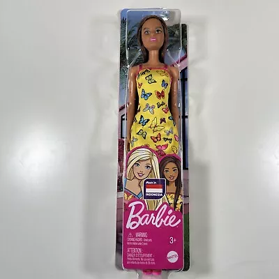 Buy Barbie Doll With Long Brown Hair Wearing Yellow Butterfly Dress New • 9.99£