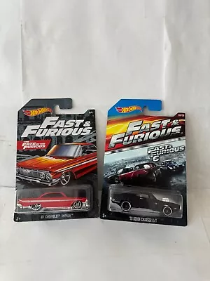 Buy Hot Wheels Lot 2x Fast & Furious '61 Chevy Impala & '70 Dodge Charger R/T L86 • 11.75£