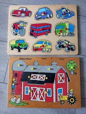 Buy Vintage 1970’s Wooden Fisher Price Barn Jigsaw & Vehicles Car Peg Puzzle Toy • 12.99£