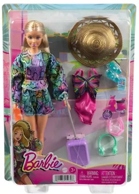 Buy Mattel Doll Barbie Holiday Fun Summer Travel Blonde Doll And Accessories • 33.72£