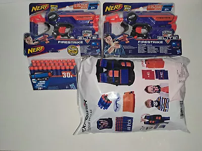 Buy 2x Nerf N-Strike Elite Firestrike Blasters, 30 Darts, Tactical Vest Kit • 20£
