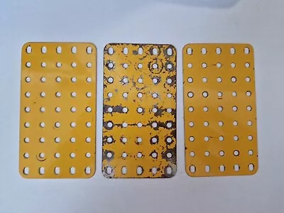 Buy 3 X  Meccano 5 X 9 Hole Flat Metal Plates Part 53a Yellow Stamped MMIE • 4.99£