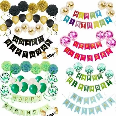 Buy Happy Birthday Bunting Banner Latest Confetti Balloons Party Decoration Garland • 2.95£