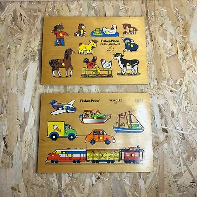 Buy Vtg Wooden Puzzle Fisher Price Farm Animals 507 Vehicles 508 Complete • 23.31£