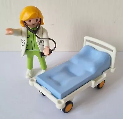 Buy PLAYMOBIL - 1992 Geobra Lady Doctor White Jacket Stethoscope + 2015 Hospital Bed • 3.50£