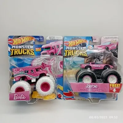 Buy 2 Hot Wheels Monster Trucks Barbie Jeep White Tires Chase HTF • 146.31£