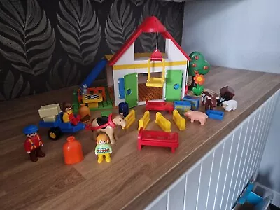 Buy Playmobil 1.2.3 Large Farm Barn House 6750 Animals Cart Complete In Storage Box • 25£